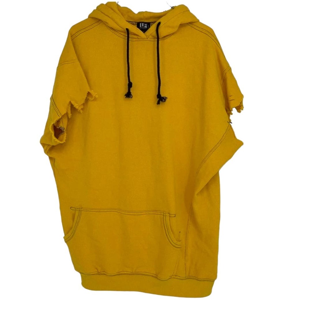 LF GOLDEN YELLOW URBAN HIPHOP SLEEVELESS OVERSIZED HOODIE SIZE XS